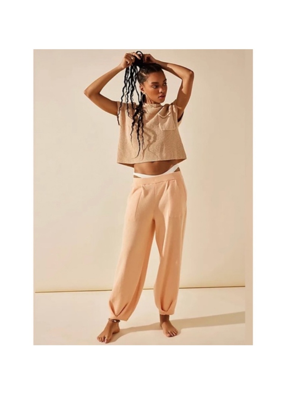 🔥 Free People Peach & Beige Knit 2 Piece/ Set